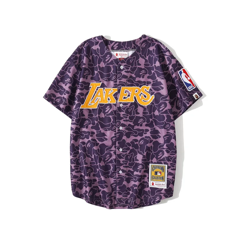 

2022 Summer New Men'S Bape Short-Sleeved Breathable Loose Large Size That Is A Baseball Uniform Buttoned Men'S T-Shirt