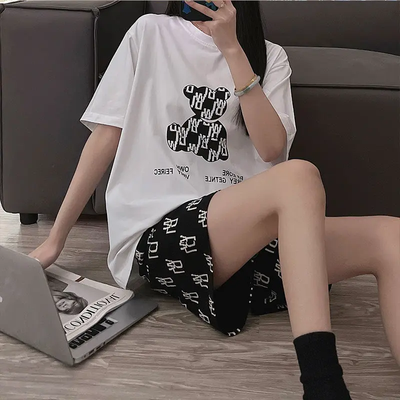 Couple pajama men's summer short-sleeved shorts loose plus size 2023 new pajamas women's summer short-sleeved loungewear