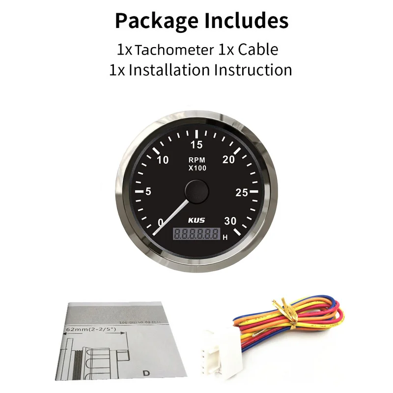KUS 85 мм тахометры тюнинг 0-3000 об/мин счетчики Rev водонепроницаемые с красной или