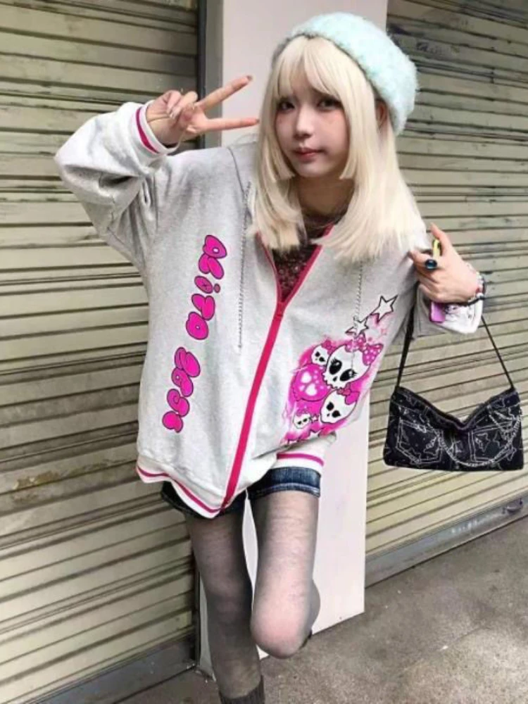 

Japanese Spring Autumn Hoodies Harajuku Y2k 2022 Cartoon Print Long Sleeve Sweatshirts Casual Loose Punk Teens Women's Clothing