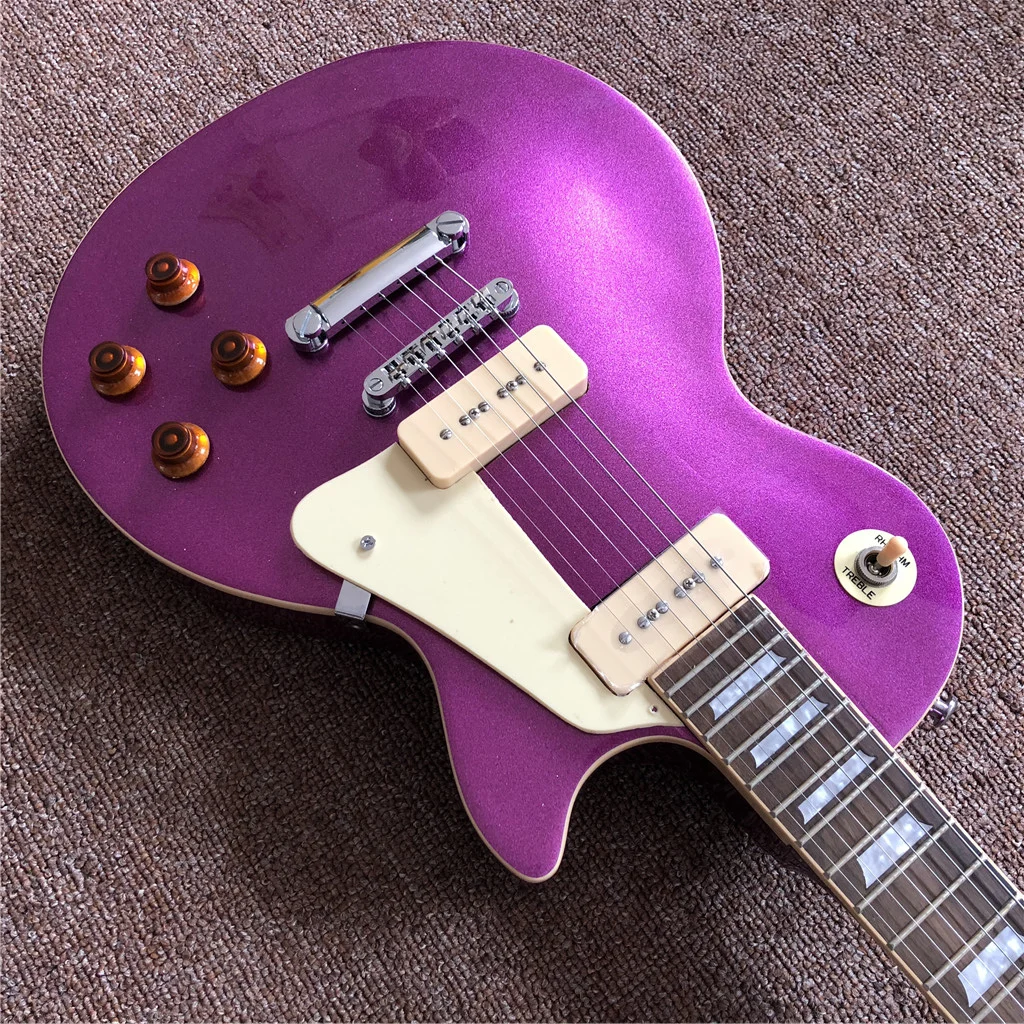 

New arrival custom Purple silver electric guitar with 2 P90 pickups , rosewood fingerboard , chrome hardware , high quality
