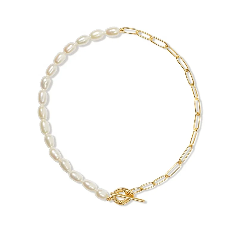 

Gemnel, натуральный пресноводный жемчуг, полузажим для бумаги, цепочка, T-образный браслет