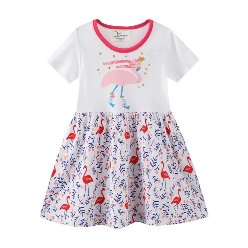 2022 New Baby Girls Princess Dress Flamingo Printed Round-Neck Cotton Casual Summer Girls Short Sleeve Soft Breathable Kids Tee