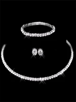 shining zircon earrings bracelet collar jewelry set silver plated imitation jewel accessories