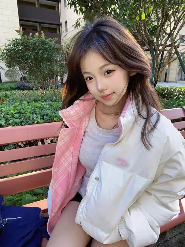 Студенческая милая двусторонняя одежда в стиле пэчворк клетчатая куртка на