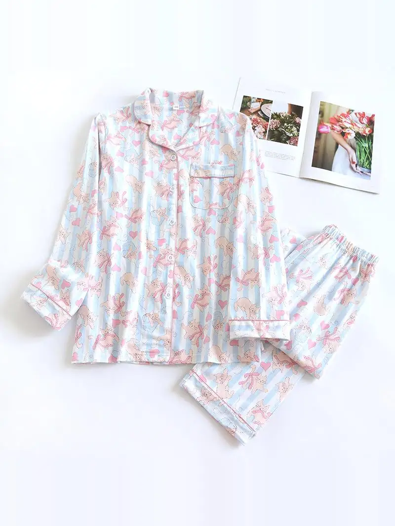 Новый полосатый кот ~ женская трикотажная домашняя одежда из чистого хлопка