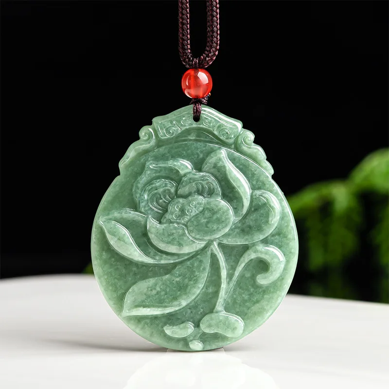 

Mai Chuang/ Hand Carved/ Jade blooming lotus Emerald Necklace Pendant Fashion Elegant Personality Jewelry Men Women Couple Gift