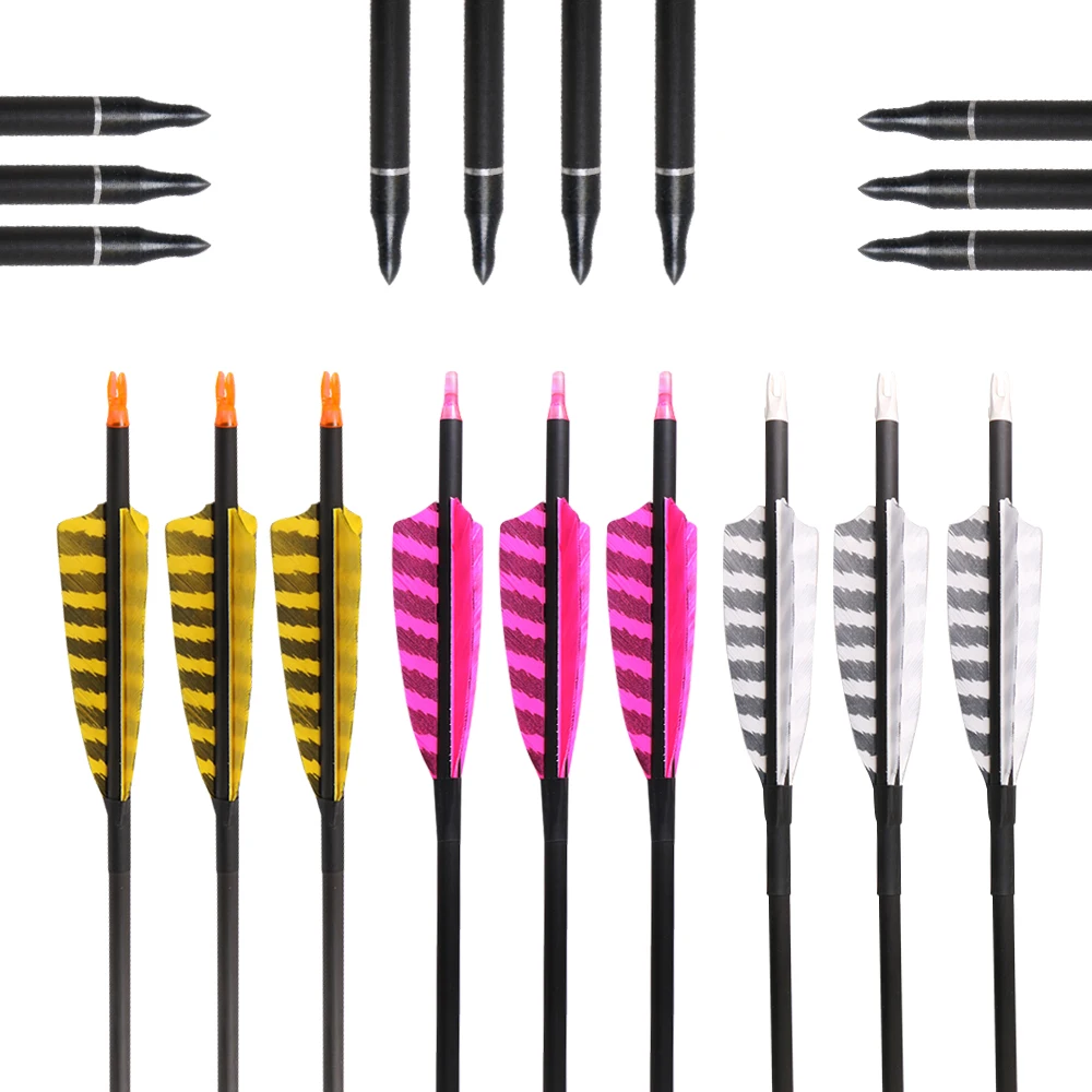 

6/12pcs ID6.2mm 32" Archery Pure Carbon Arrows Spine 400 4inch Turkey Feather Compound Traditional Bow Shooting Hunting