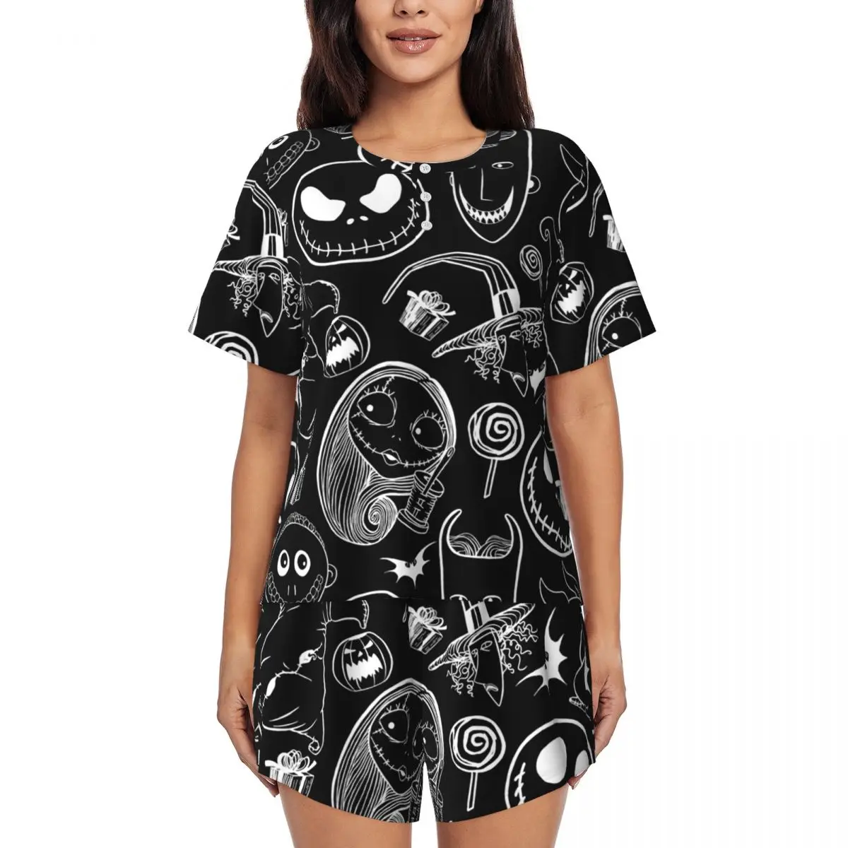 Женский пижамный комплект с принтом Кошмар перед Рождеством Хэллоуин Череп 2