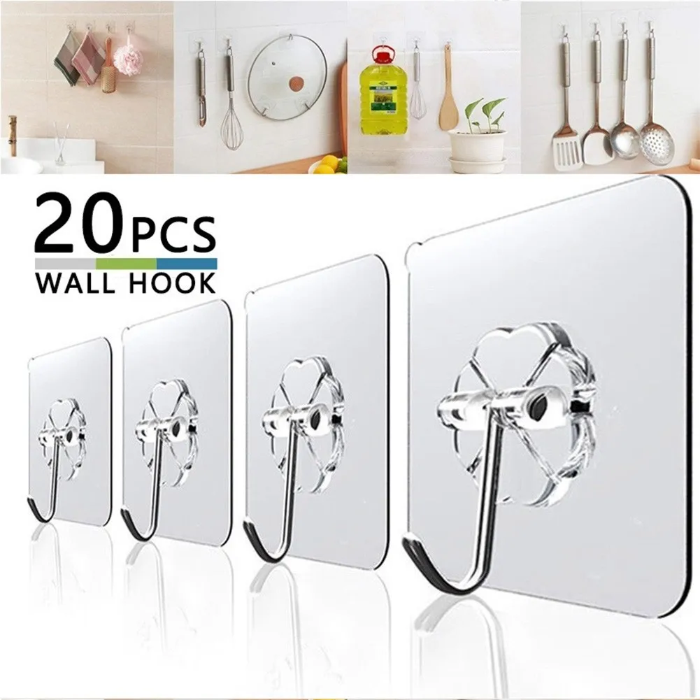 

20X Strong Transparent Suction Cup Sucker Wall Hooks Hanger Kitchen Bathroom Wall Mounted Hanger Suction Heavy Load Rack Cup