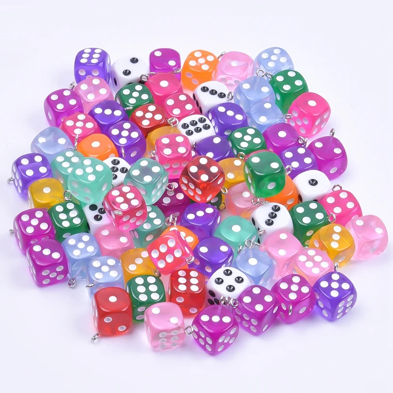 

10/20/30pcs/Lot Random Mix Resin Dice Charms For Jewelry Making Bulk Colored Pendant Necklace Earring Handmade Material Supplies