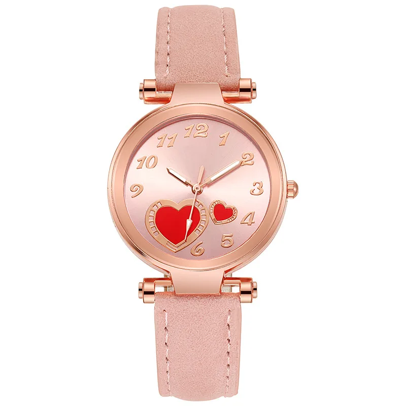 Youth Fashion Student Peach Heart Round Dial Cute Children's And Girls' Quartz Watch