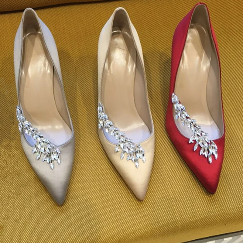 2023 Spring New Wheat Ear Wedding Dress Shoes Thin Heel Pointed High Heel Shoes Xiuhe Bride Red Wedding Shoes Girl