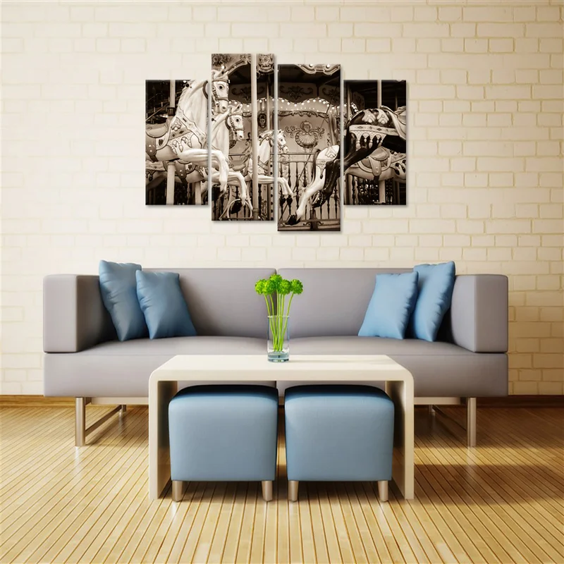 4 шт. карусель лошади домашний декор плакат парк развлечений Печать на холсте