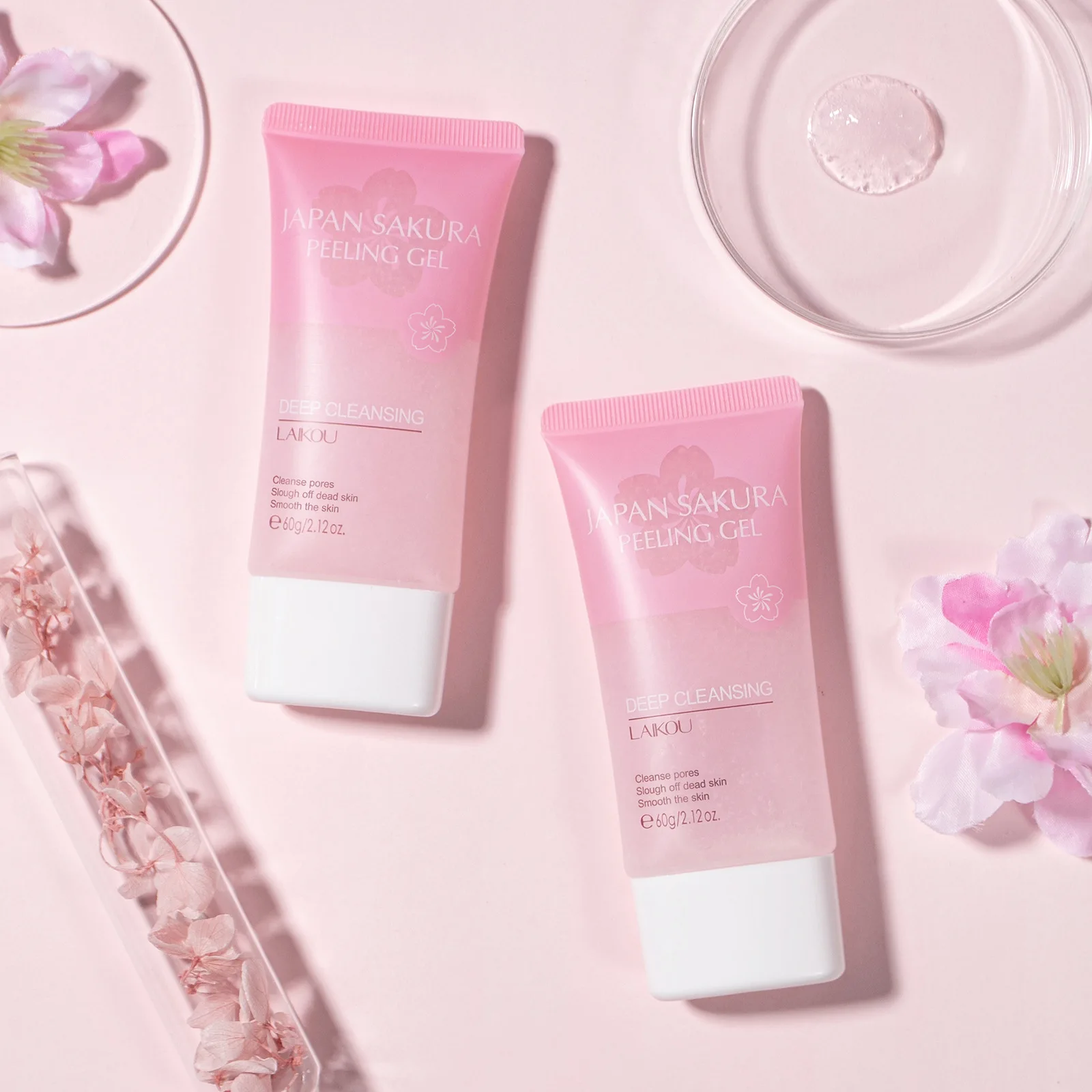 Фото LAIKOU Япония Сакура Отшелушивающий отшелушивающий гель-пилинг Скраб для лица Увлажняющий питательный восстанавливающий скраб Крем для лица Уход за кожей №1