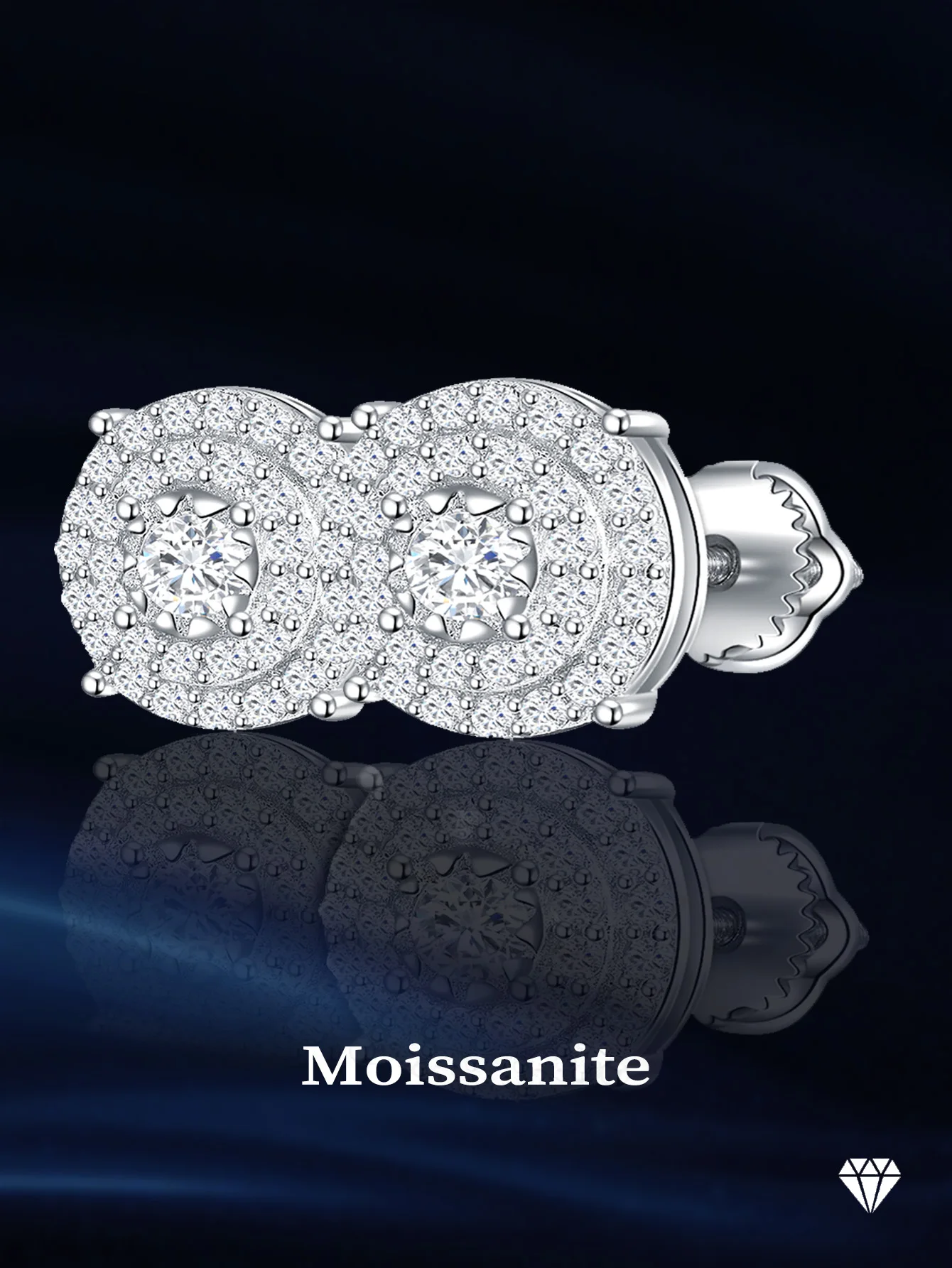 Женские круглые серьги-гвоздики с муассанитом 925 карат