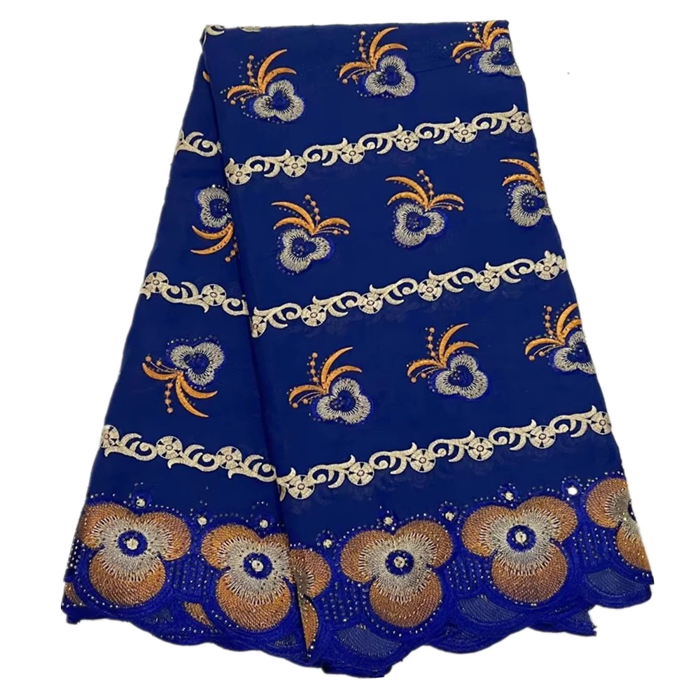 

Blue Swiss Voile Lace Fabric Cotton African Nigerian Lace Embroidery For Women Dresses 5 Yards