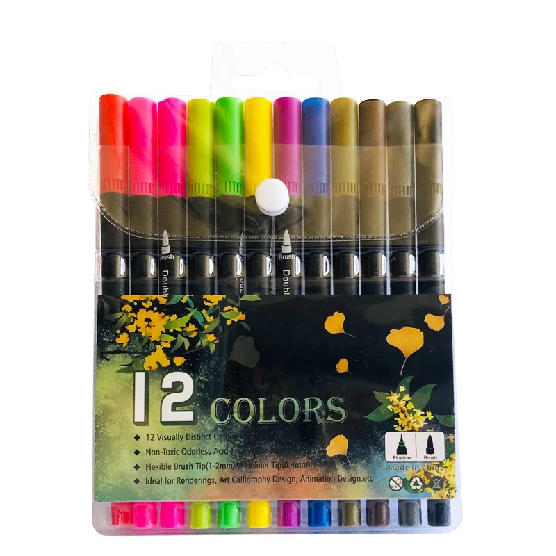 

12 Colors Artist Coloring Marker Pens, Fine & Brush Dual Tip Pen Art Supplier for Manga Coloring Books Drawing Planner Scrapbook