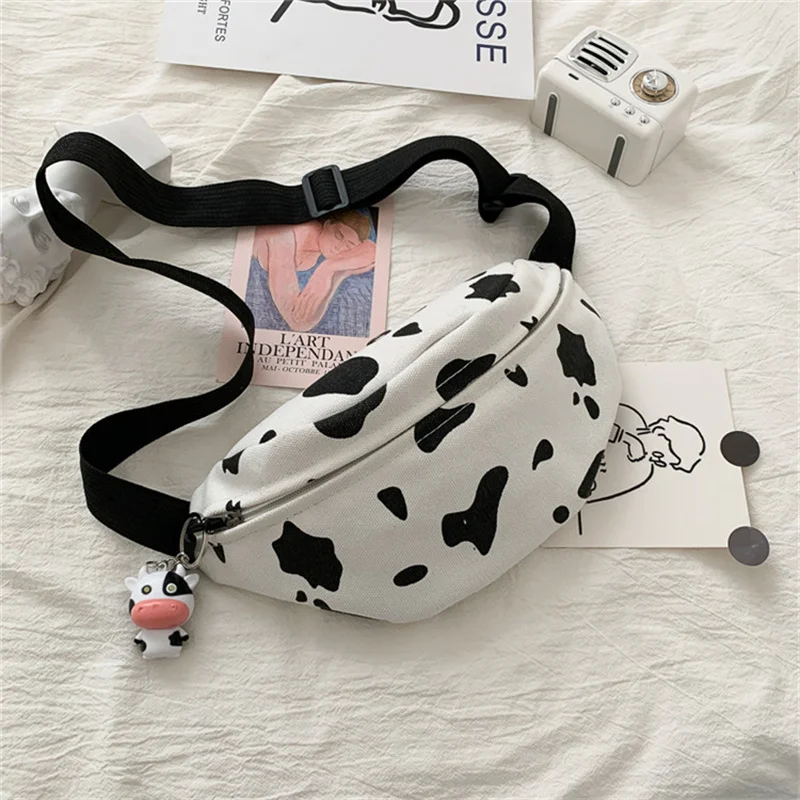 

Canvas Fanny Pack Cow Small Bag Waist Bag For Summer Crossbody Chest Bag