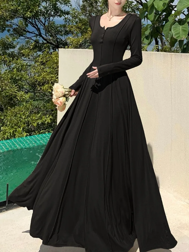 Элегантные повседневные трикотажные платья для женщин с длинным рукавом