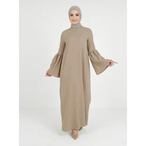 

Платье с рукавом и цветным жемчугом, с круглым вырезом, Турецкий Дизайн, мусульманская Мода, мусульманская одежда, хиджаб, одежда, стильный и...