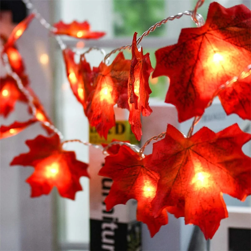 1.5M 10LED String Lights Thanksgiving Christmas Halloween Decoration for Home Artificial Autumn Maple Leaves Fall Garland Lamp |