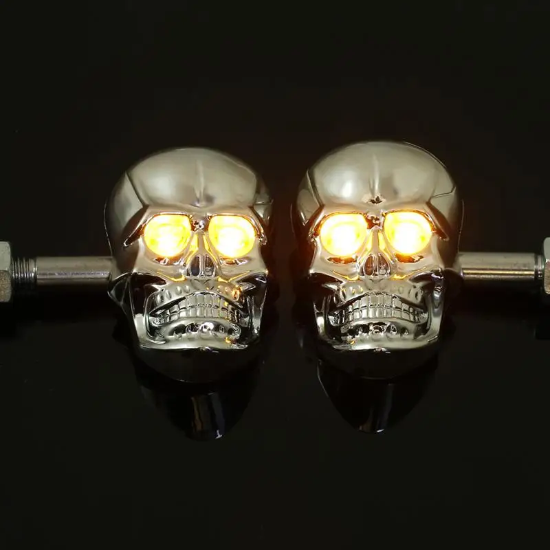 LED Indicator Unit Motorcycle Turn Signal Flasher Skull Head Chrome Cafe Racer Accessories for Kawasaki Z750 R1200r BMW ... |