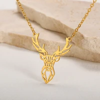 elk deer antlers pendant necklace for women stainless steel origami geometric animal choker female jewelry christmas gifts bff