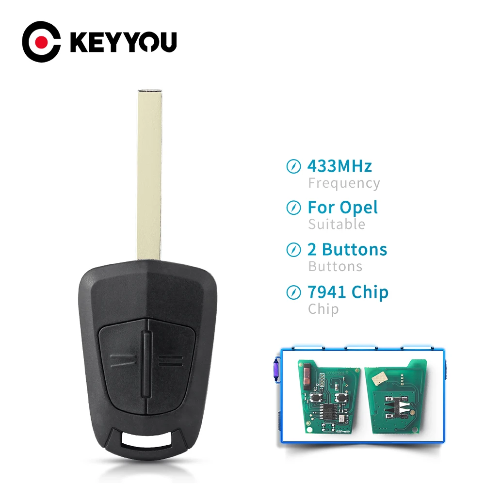 

KEYYOU Smart Remote Car Key For Opel/Vauxhall Corsa D 2007-2012 Meriva B 2010-2013 433Mhz ID46 7941 Chip D System Fob 2 Buttons
