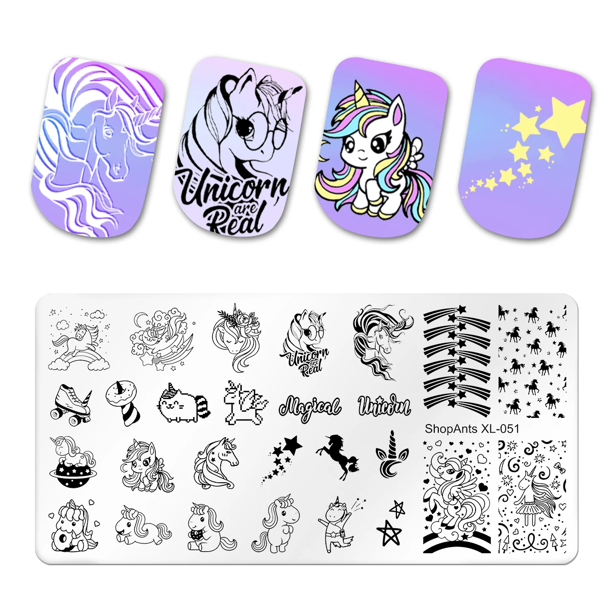 

ShopAnts 2022 NEW Unicorn Nail Stamping Plates Animal Cartoon Geometry Stripe Image Stencil Nail Art Stamp Templates