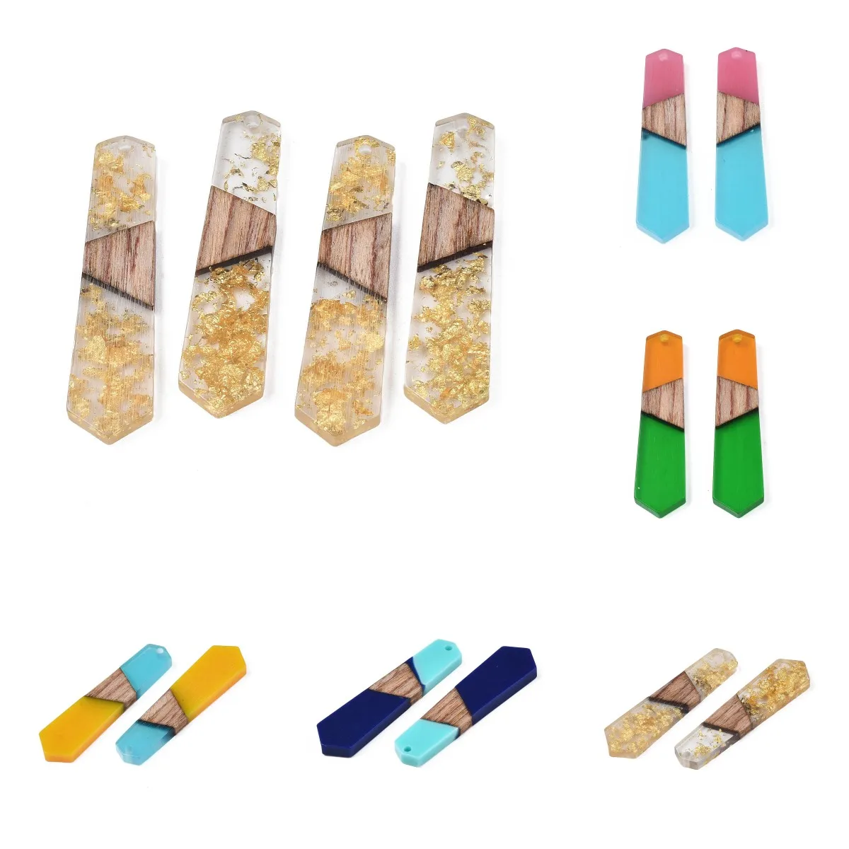 

20Pcs Mixed Color Natural Wood Resin Polygon Geometric Charms Pendant For Bracelet Necklace Earring DIY Jewelry Making Supplies