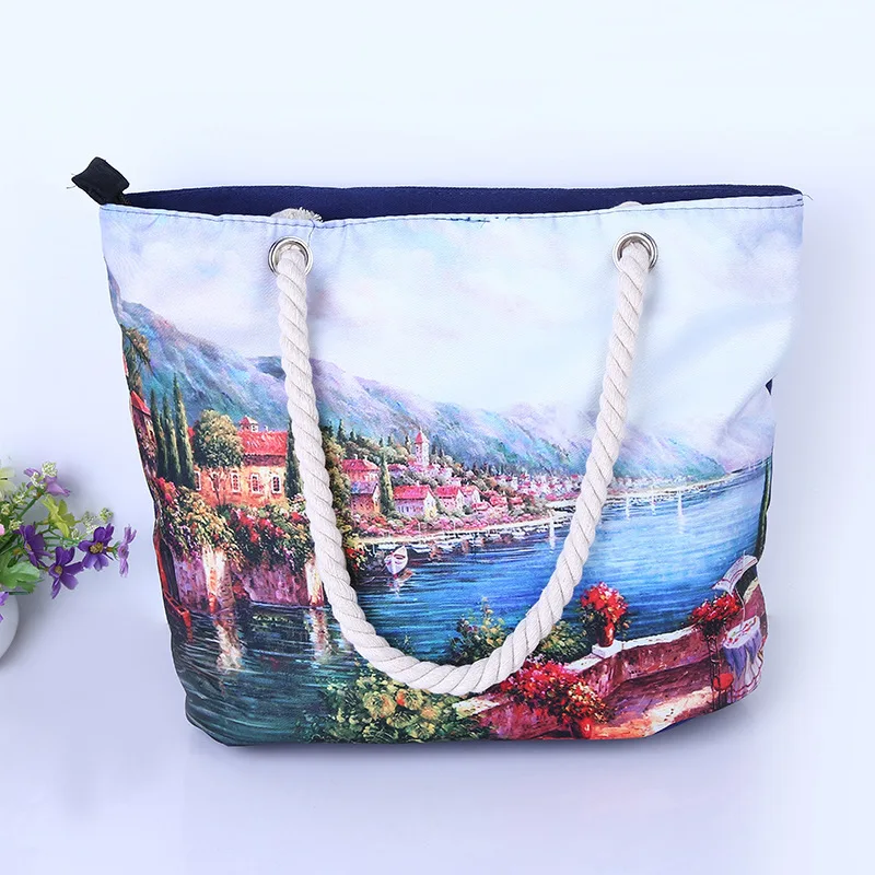 

2022 New Popular Female Summer Canvas Bag Female Shoulder Bag Small Fresh Handbag Female Bag Printing Landscape