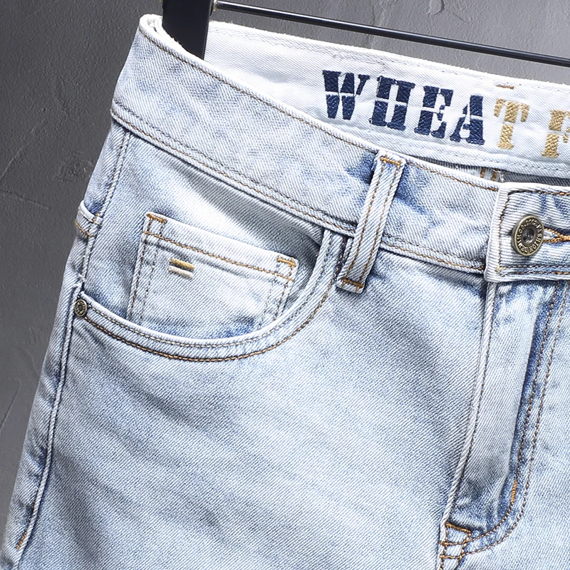 Fashion Vintage Men Jeans Retro Light Blue Elastic Stretch Slim Fit Casual Designer Jeans Men Korean Style Simple Denim Pants