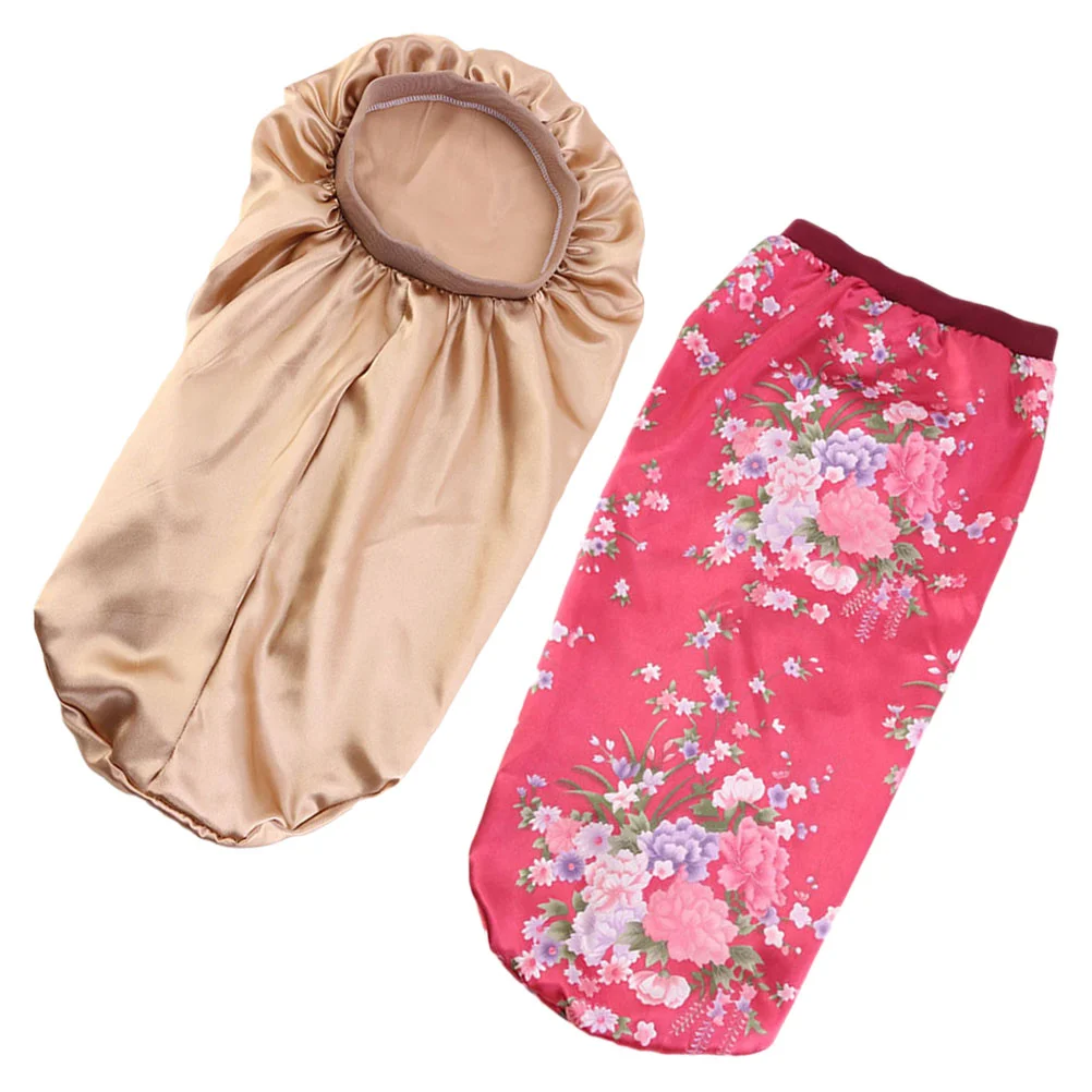 2-х шт. эластичный атласный чепчик для сна с шелковым принтом кудрявых волос