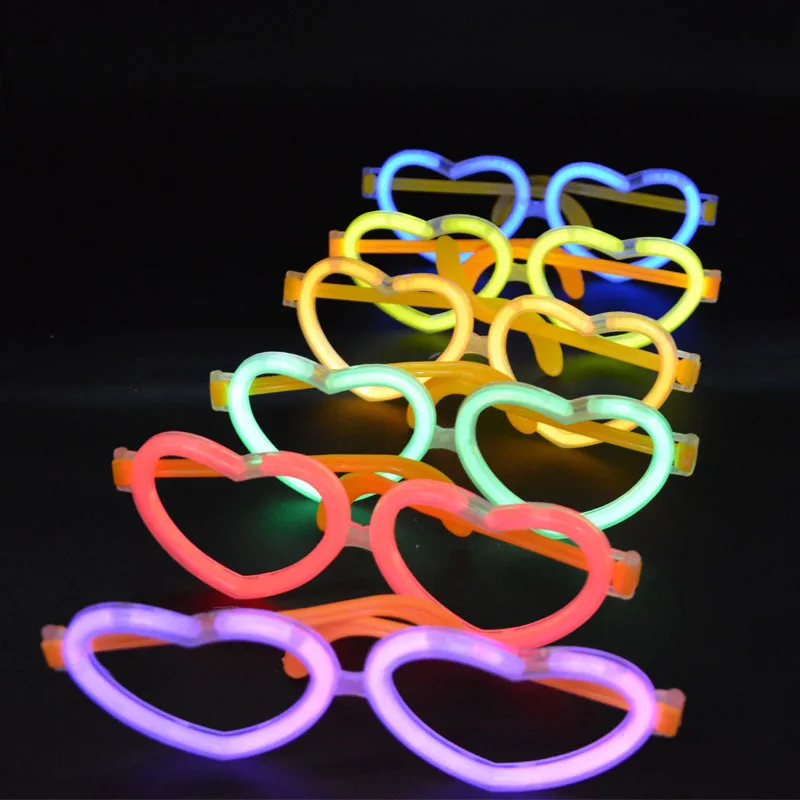 10 sets DIY Luminous Heart Eye Glasses Fluorescent Wear Glow Stick Neon Party Gift  Adult Kids Birthday Wedding Bar  Carnival