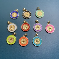 vintage round religious enamel virgin mary pendants charms for jewelry making diy necklace bracelet accessories wholesale