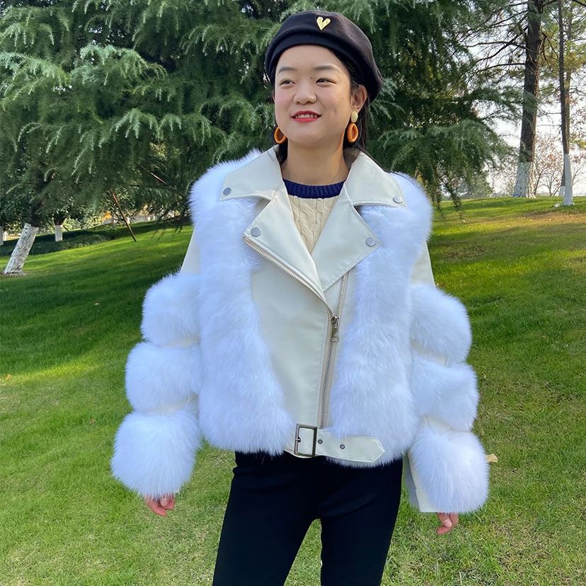 Genuine Sheepskin Leather Jacket With Natural Fox Fur Coat Ladies Winter Warm Fashion Luxury Casual Business Silver Fox Jacket enlarge