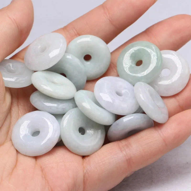 

Certified Natural white Green A Jade jadeite Pendant Circle Donut Necklace