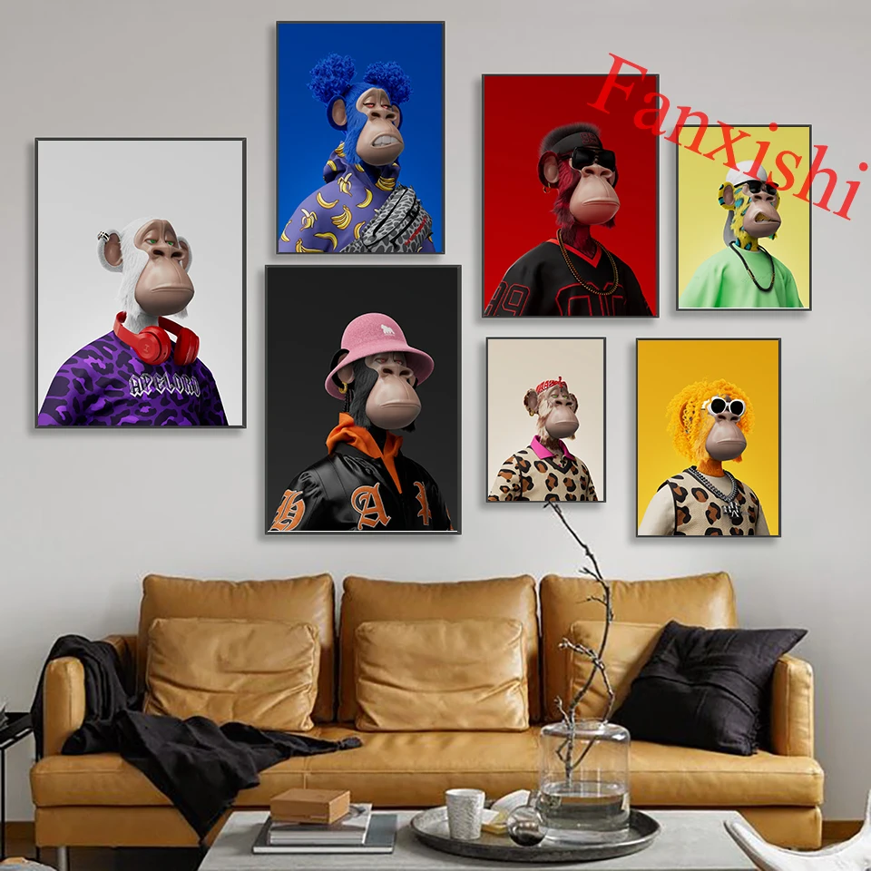 

Modern Art Canvas Painting Bored Ape Yacht Club X Moabit Funny Monkey Poster Office Wall Painting Living Room Bedroom Home Decor