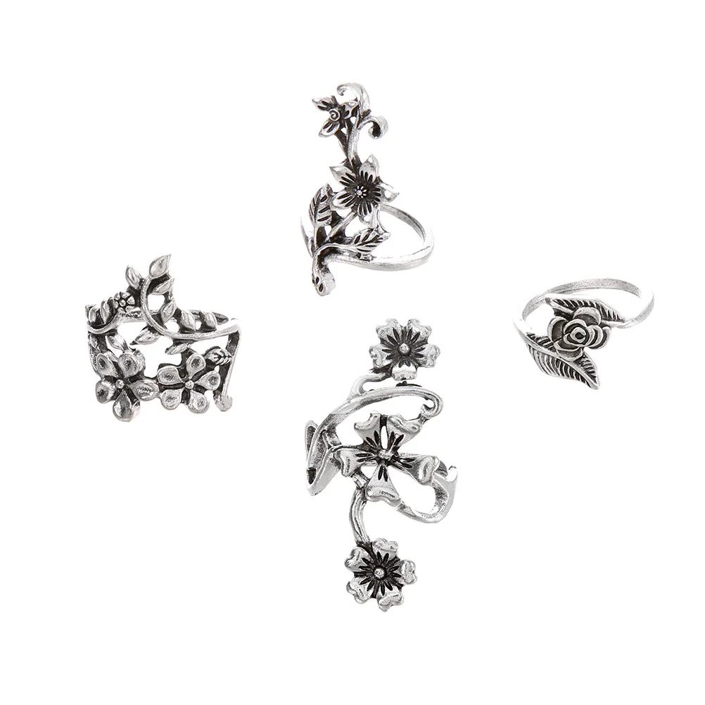 

4pcs Vine Rings Flower Finger Rings Metal Flower Rings Ring Jewelry