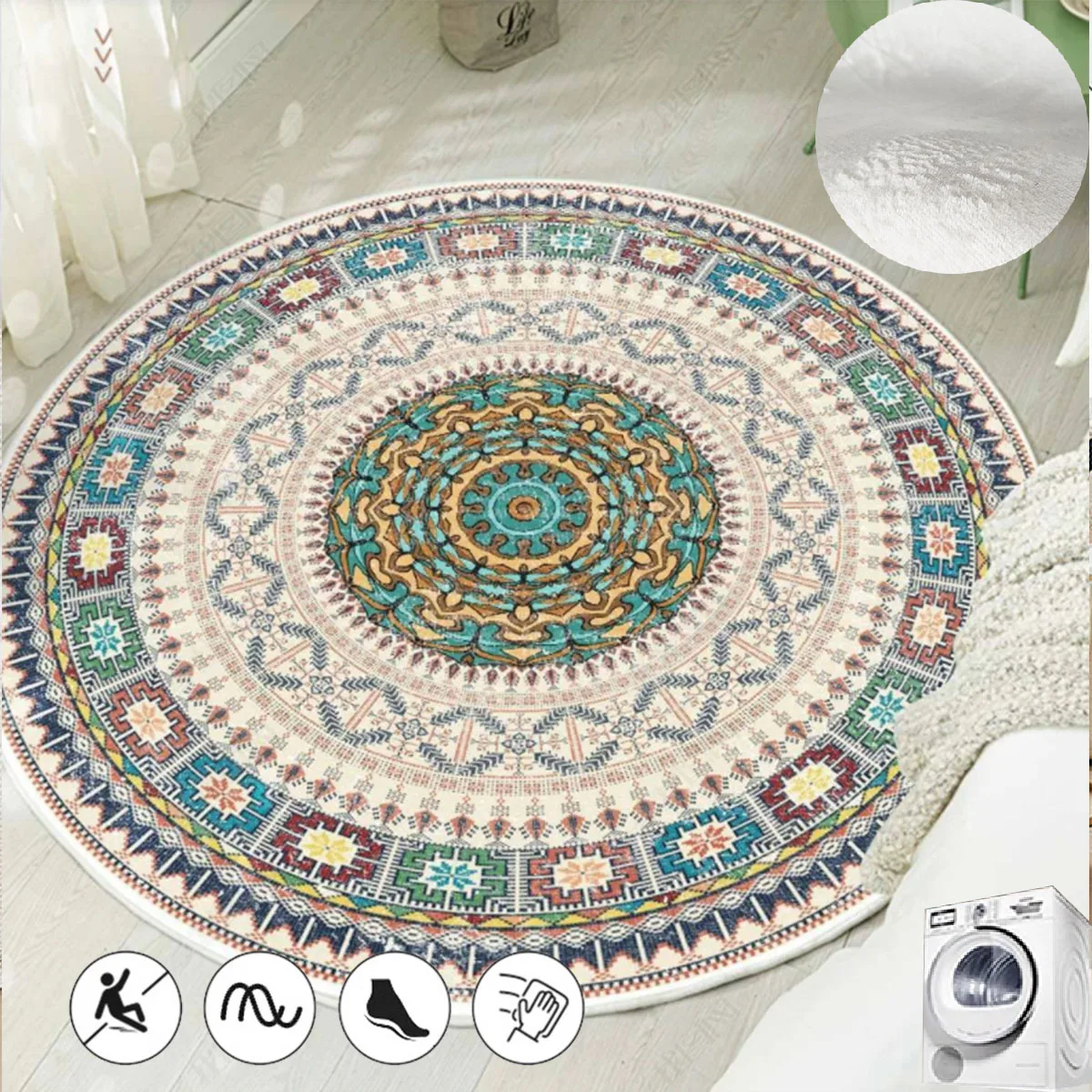 

Round Moroccan Carpets for Living Room Mandala Rugs for Bedroom Decorative Soft Cloakroom Carpet Retro Style Lounge Floor Mat