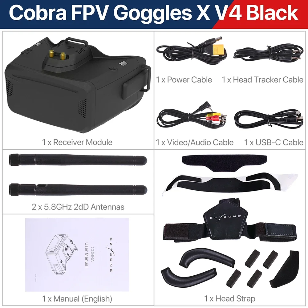 Фото Очки FPV SKYZONE Cobra SD/X V4 - Два варианта экранов: 800x480 4.3 дюйма / 1280x720 4.1 дюйма, с приемником 5.8G 48CH Diversity №5