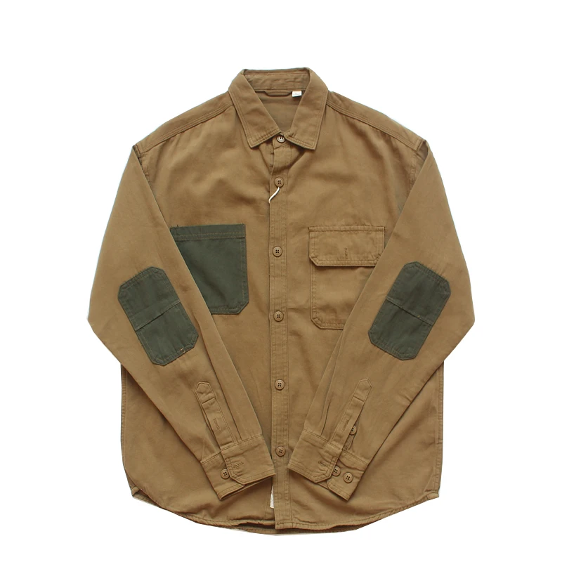 Мужские рубашки из 100% хлопка с нашивками весенне-осенняя рабочая одежда в стиле