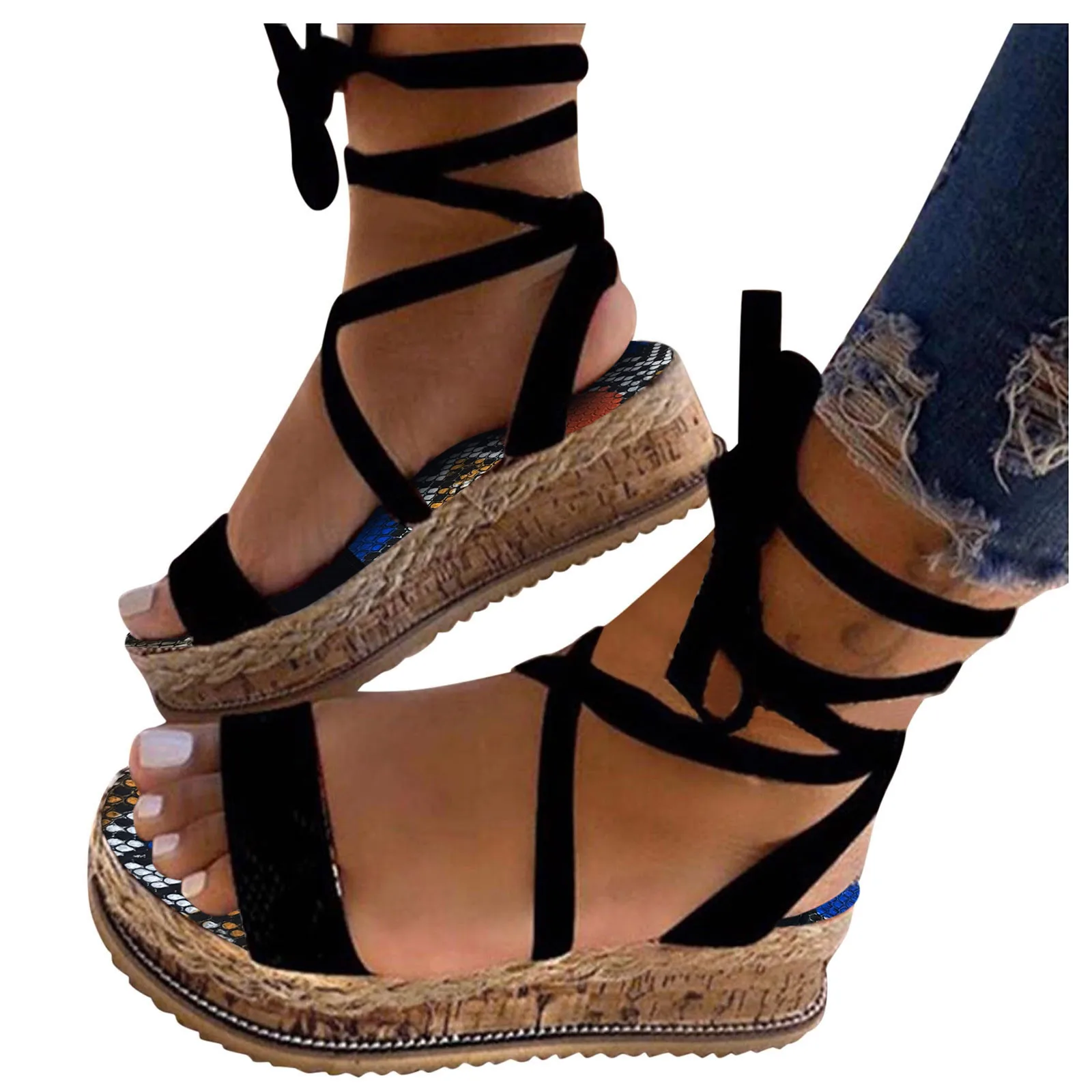 

Summer Shoes Women Narrow Band Vintage Square Toe Sandals Flat Cross Strap Thong Sandals Wedge Design Shoes Women Zapatillas