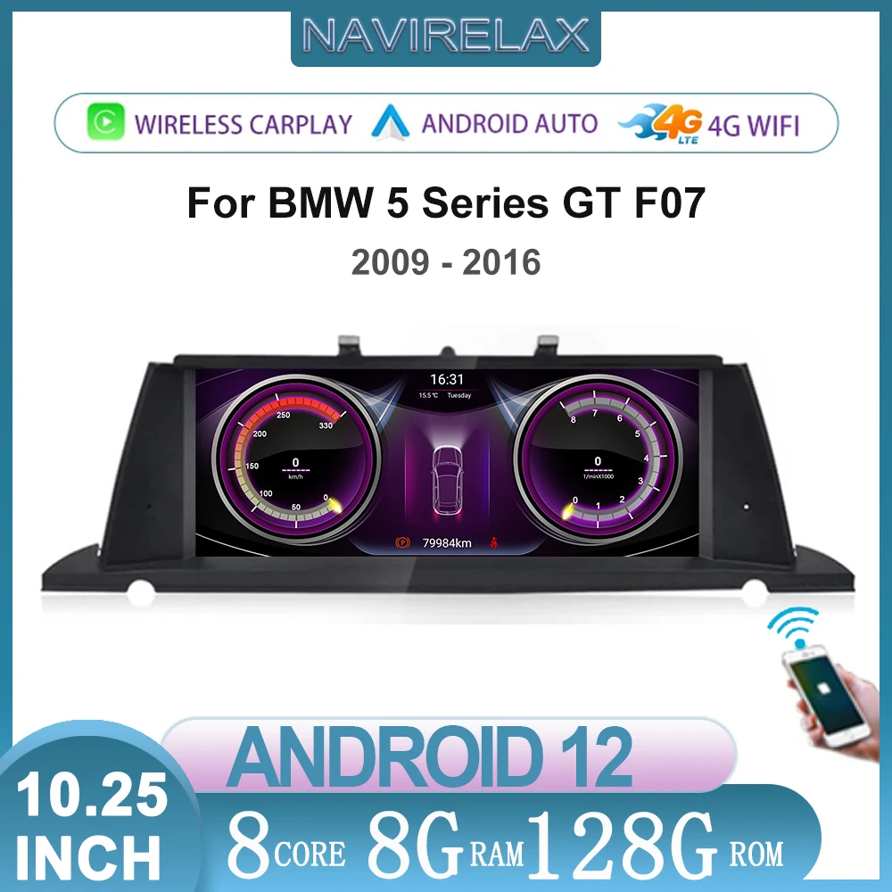 

10,25 дюймов Android 12 Авто BT Carplay Автомобильный DVD Радио GPS навигация мультимедийный плеер для BMW 5 серии GT F07 2009 - 2017 CIC NBT