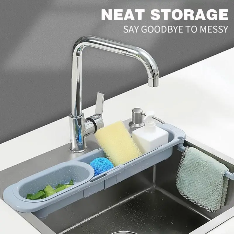 

Kitchen Telescopic Sink Storage Rack Soap Sink Drain Rack Storage Basket Rotatable Towel Kitchen Gadget Accessories