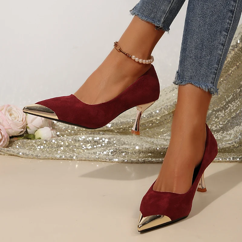 Женские замшевые туфли на высоком каблуке с острым носком пикантные женские