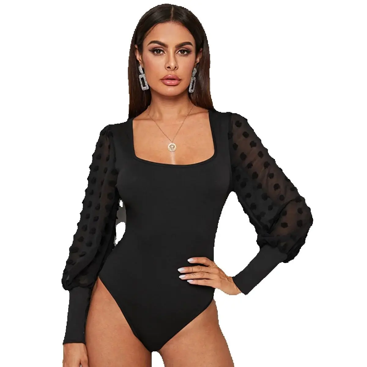 Однотонные боди с квадратным вырезом для женщин сексуальные модные пышные