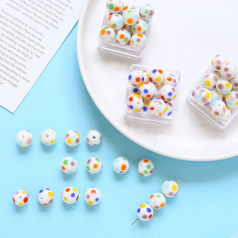 10 шт. Разноцветные серьги в горошек