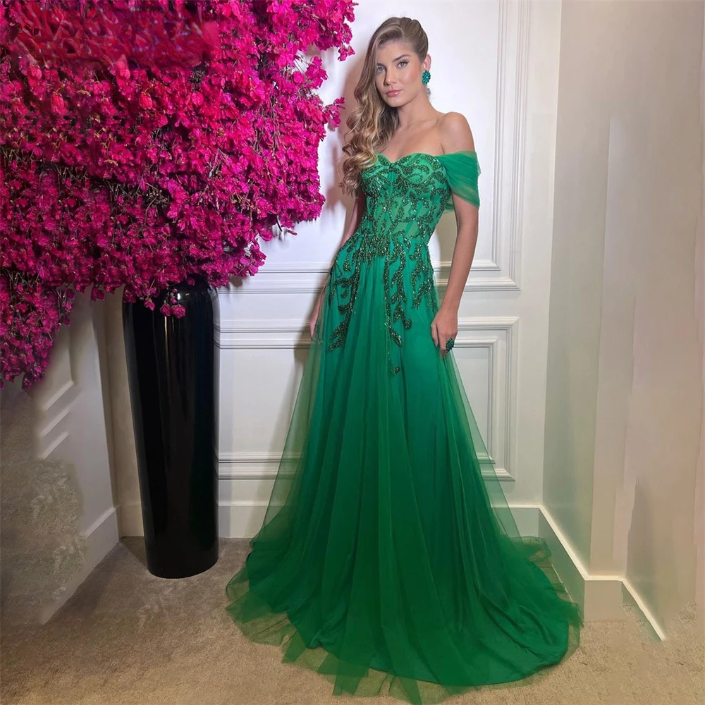 

Off Shoulder Beaded Prom Dresses 2023 Sexy Floor Length Pleated Puffy Tulle Backless Celebrity Dress Long Formal Evening Gowns